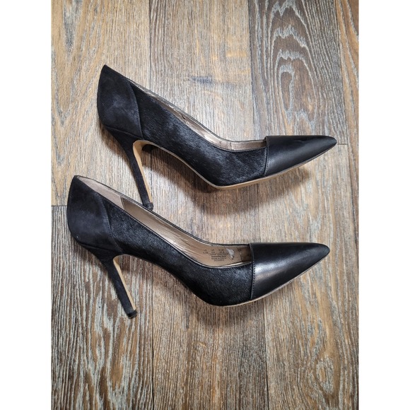 Sam Edelman Desiree Black Leather Calf Hair Suede Pointed Toe Pumps Heels 6.5M - Picture 2 of 6